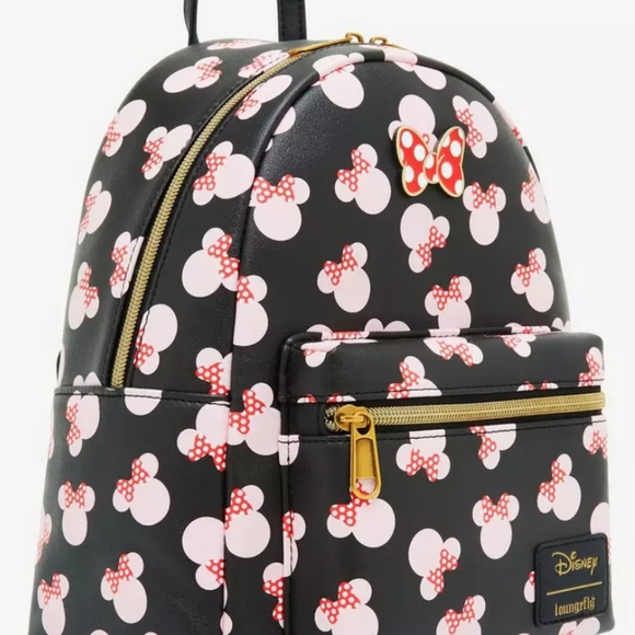 Loungefly Disney Minnie Mouse Pink Heads Mini Backpack with Cardholder NWT - Picture 3 of 7